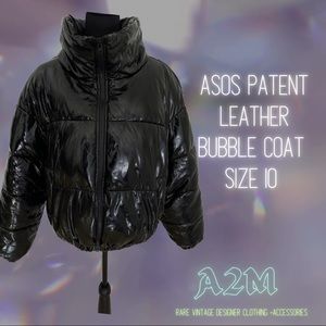ASOS Patent Leather Puffer Black Coat Size 10